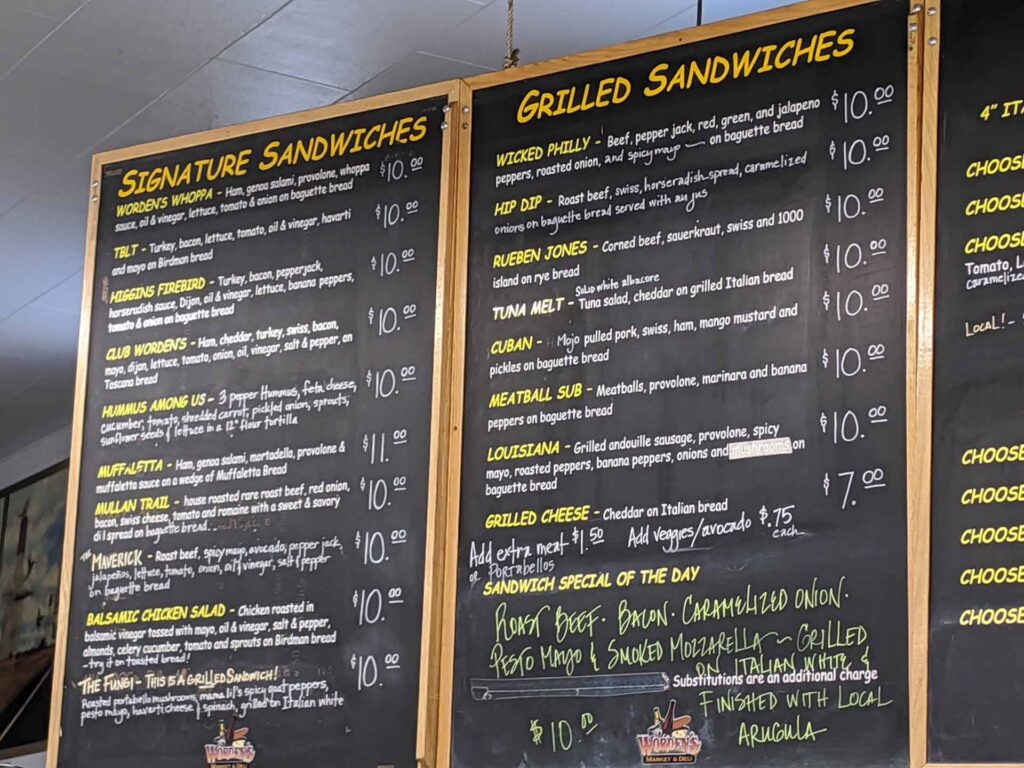 Worden's Deli Sandwich Menu 